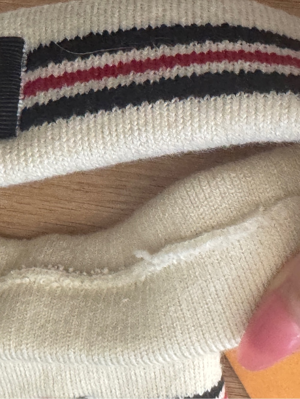 THOM BROWNE Cotton Headband & Wrist Cuff Set Ivory White Knit Stripe *READ - Picture 2 of 6
